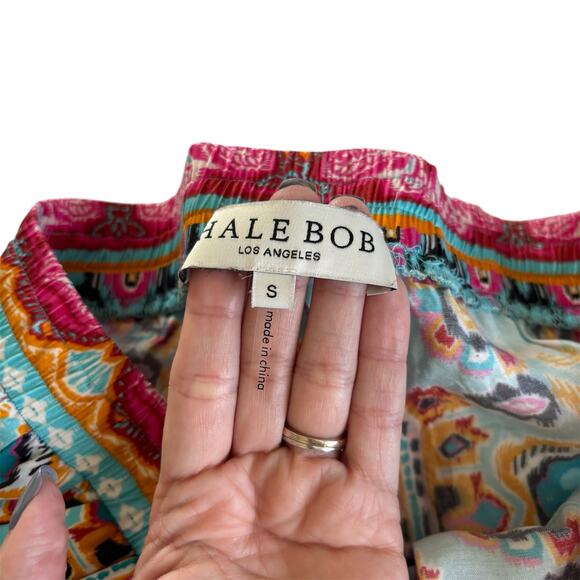 Hale Bob Silk Blend Pull On Style Pants Turquoise Multicolor Women’s Size Small - Picture 3 of 8